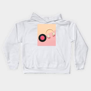 Headphones and Vinyl Record Photo, Pastel Pink and Peach Kids Hoodie